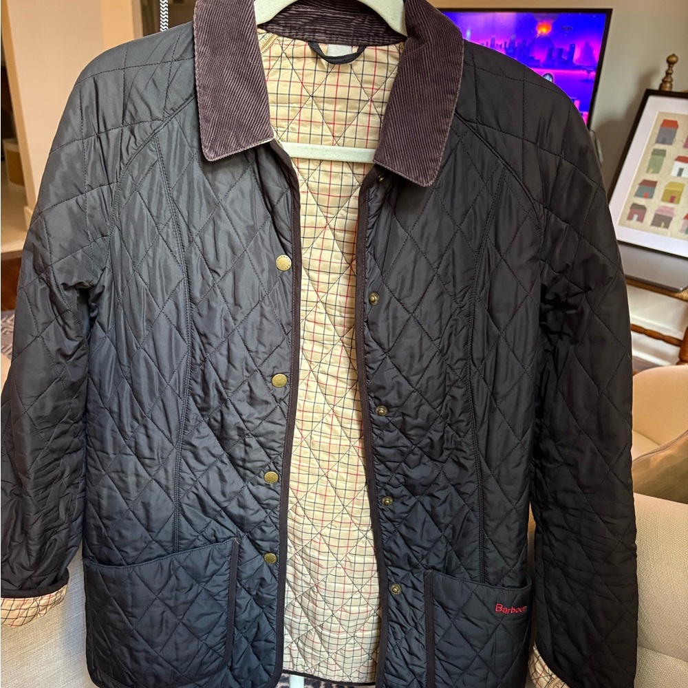 Barbour Dark Quilted Jacket with Corduroy Collar